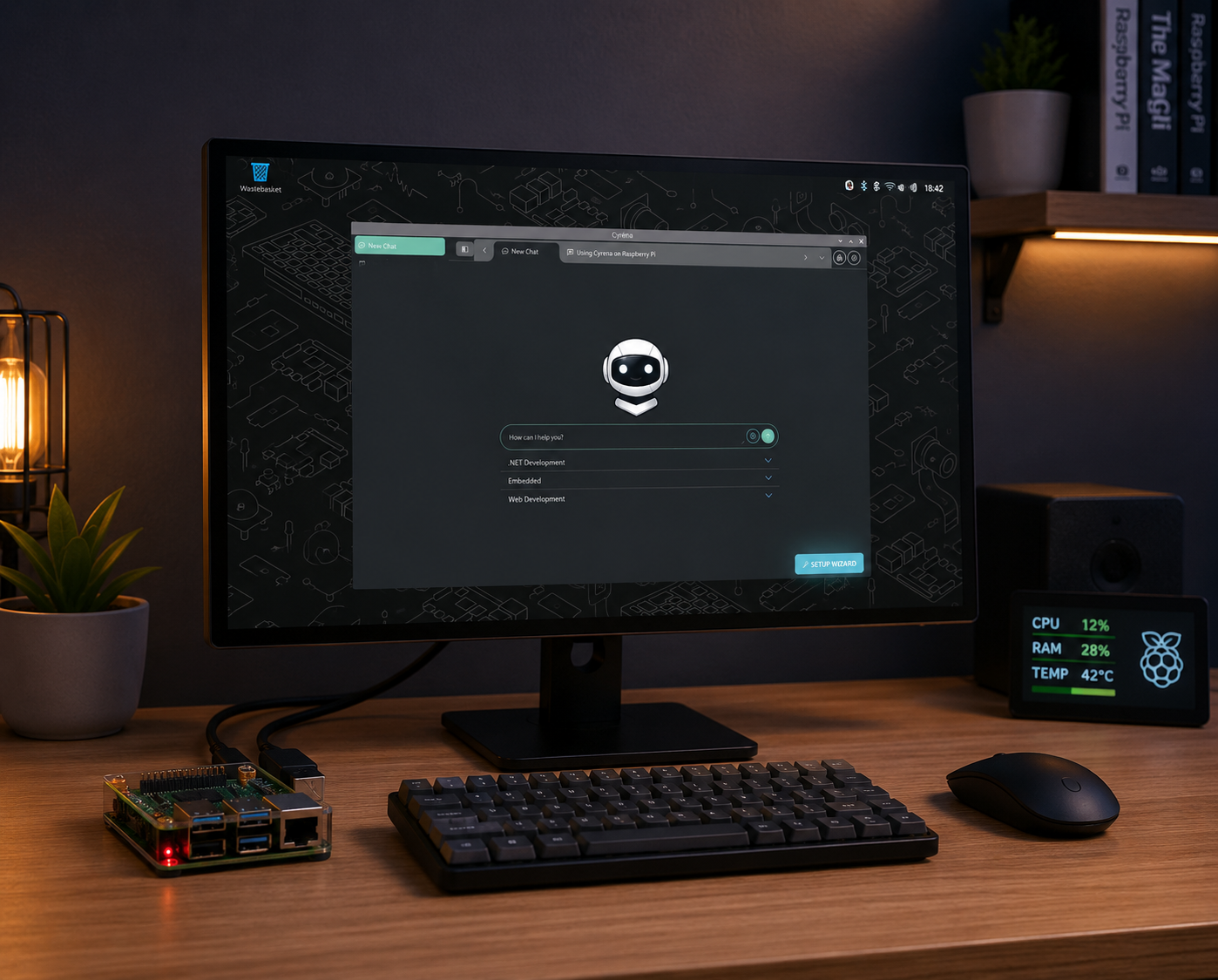 Cyréna on a desktop monitor with a Raspberry Pi